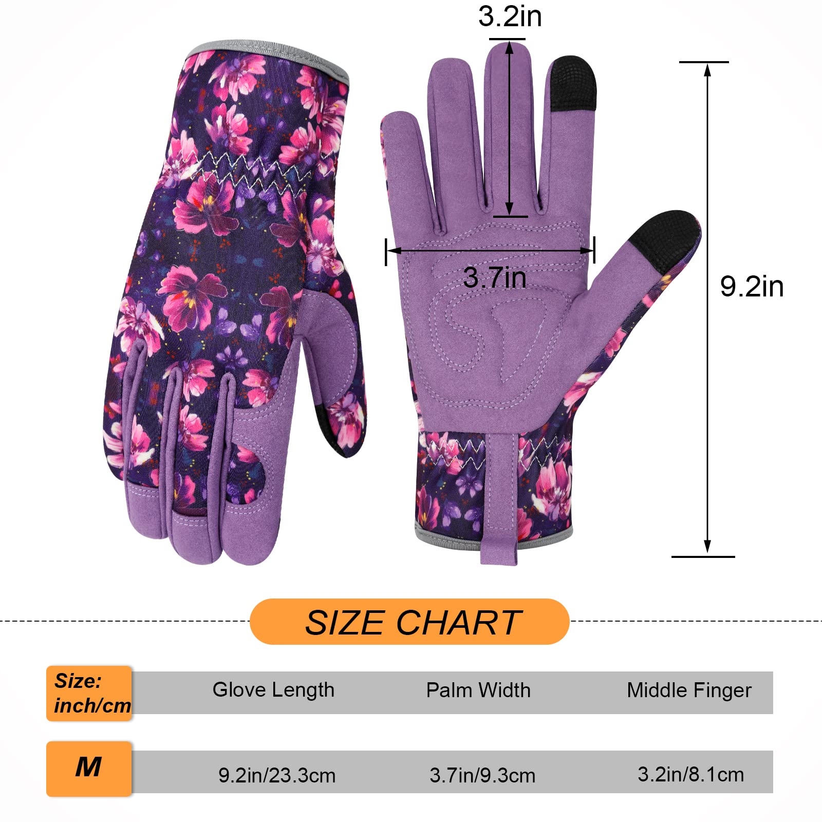 Gants de jardinage en cuir résistant pour femme - Anti-épines - Pour écran tactile - Cadeau de travail dans la ferme - Violet - Taille M