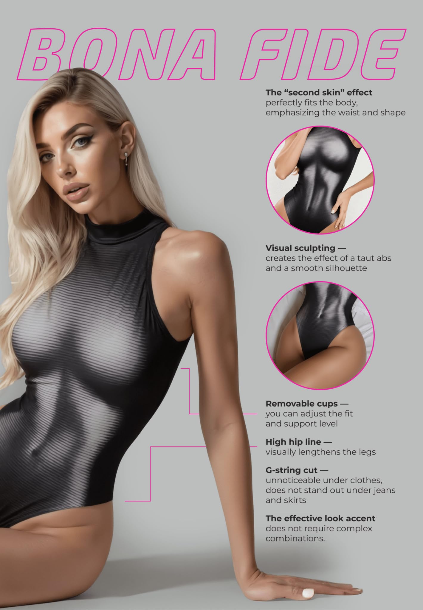 Bona Fide Monokini kostium kąpielowy damski – wyszczuplający brzuch, push-up, seksowny