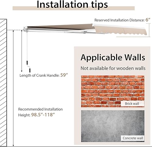 Miniatura 9 de Tangkula - Toldo retráctil de 10 pies x 8.2 pies, toldo de aluminio para patio con mango de manivela y poliéster resistente al agua, toldo retráctil
