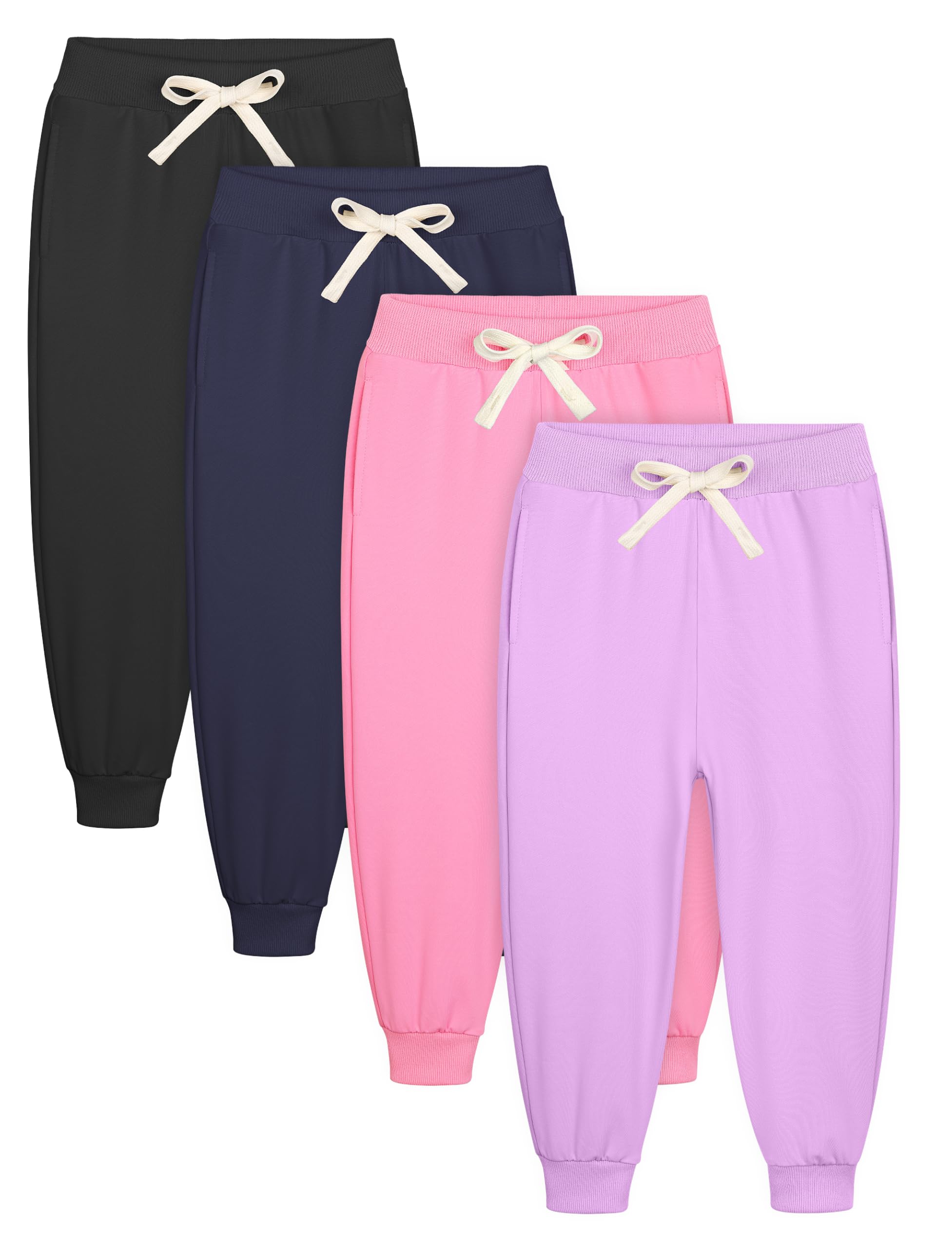 Resinta Jogginghose für Kleinkinder, Mädchen, athletische Jogginghosen mit Kordelzugtaschen, legere Schlupfhosen, 4 Stück