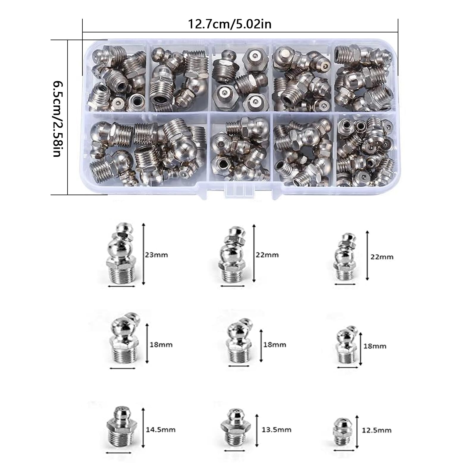 Set 60 Pezzi Ingrassatori - Raccordi M6 M8 M10 Dritti, 45° E 90° Per Auto, Moto E Industria - Foto 8