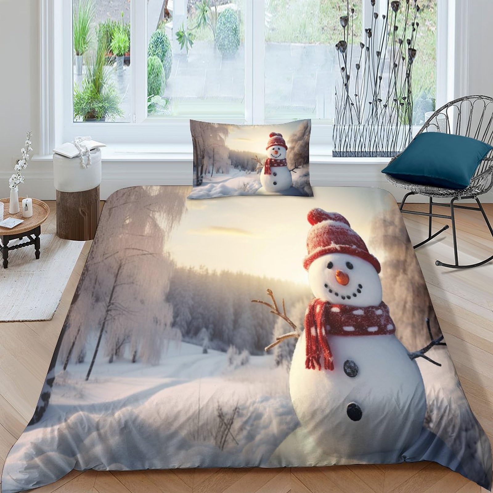 Housse de couette bonhomme de neige 3D 135x200 parure lit microfibre