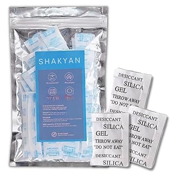SHAKYAN Silica Gel 2 Gram Packets Desiccant Dehumidifier for Moisture Absorption to Protect Wardrobe, Shoes, Cupboard, Electronics,Jewellery, Camera Lenses & More (50 Pcs)