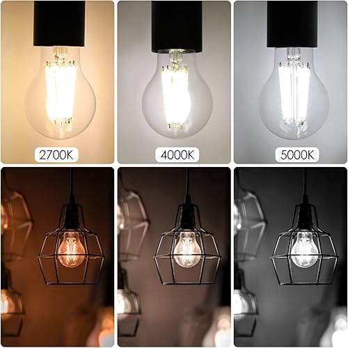 Miniatura 4 de Energetic - Bombilla LED Edison A19 regulable, equivalente a 12 W, 100 W, alto brillo de 1600 lúmenes, blanco frío 4000 K, bombilla de filamento LED