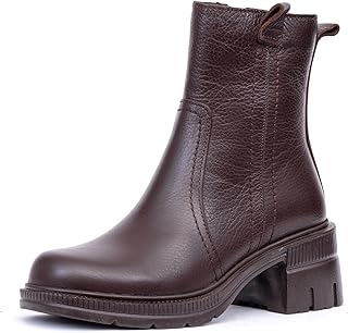 Hakiki Deri Fermuarlı Kalın Topuk Kadın Bot