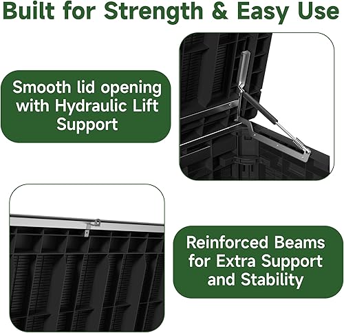 Vista 54 de EasyUp Caja de almacenamiento para exteriores de 230 galones, impermeable, resistente a los rayos UV, con varilla hidráulica, estabilidad reforzada