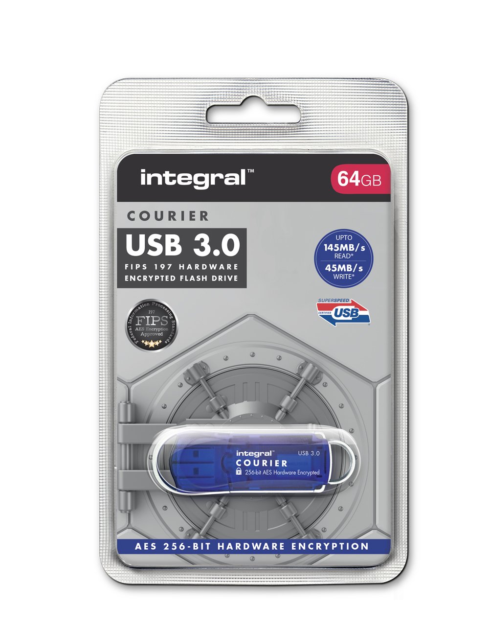 Integral Courier USB Flash Drive USB3.0 con crittografia AES 256 bit, FIPS 197 Öko-Tex 64 go