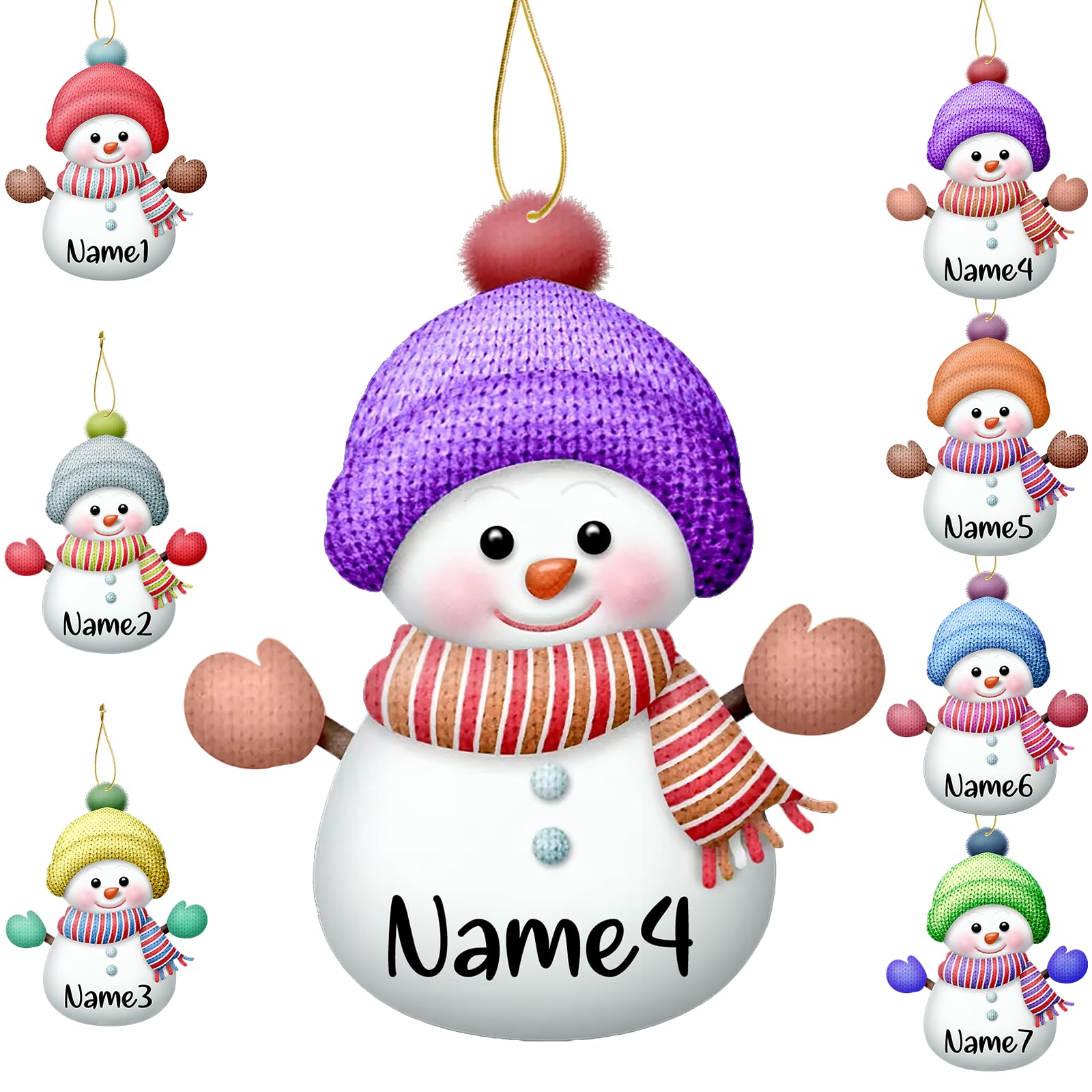 7Pcs Personalised Christmas Snowman Tree Ornaments Custom Ornaments with Names for Christmas Customized Xmas Decorations Ornament Gifts