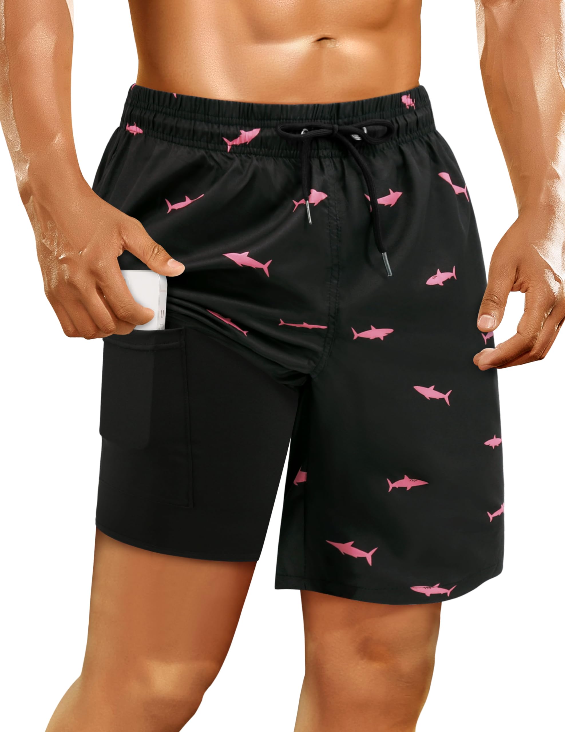 SarfelMens Swim Trunks with Compression Liner Mens Bathing Suit 7 Inch Inseam Quick Dry Mens Board Shorts Men's Swimwear Men