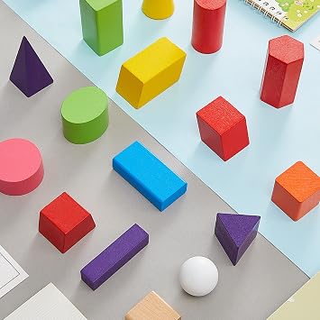 Deekin 18 Pcs Large 3D Shapes Geometric Solids Wooden Blocks, 3D Shape