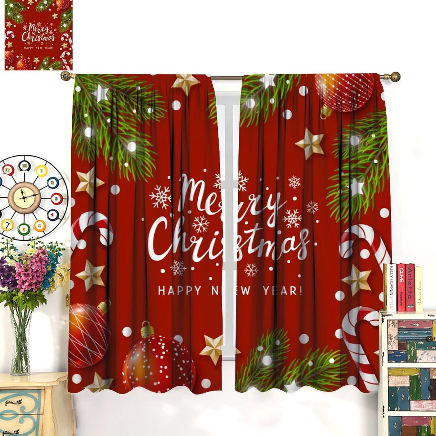 Christmas Curtains Snowflakes Pine Window Treatments for Kids Girls Woman Teens Room Darkening Curtains Window Drapes 2 Panels Rod Pocket 42x45 Inch