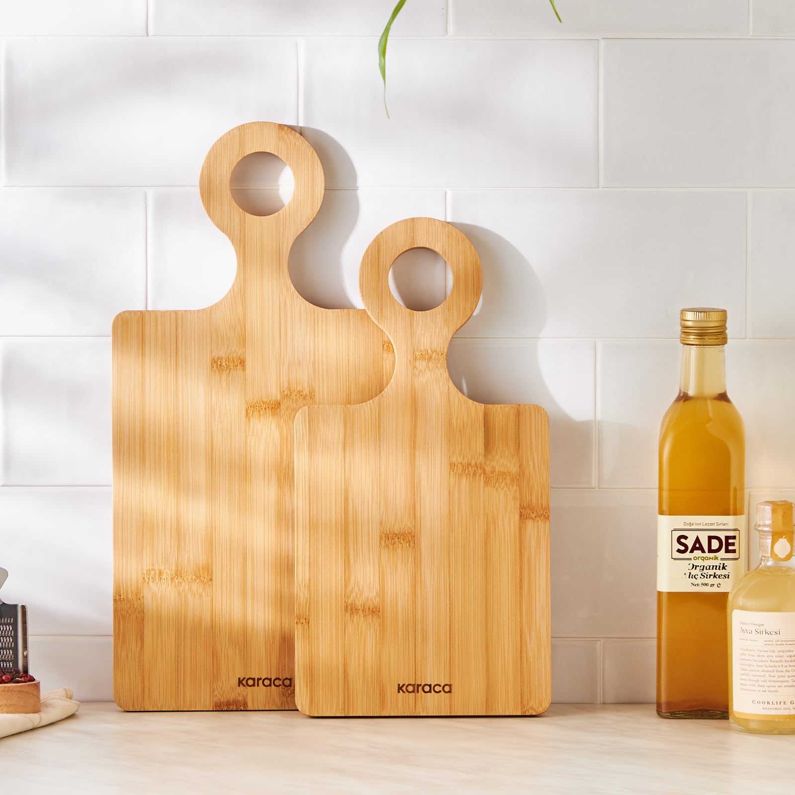 Karaca Dara Bamboo Chopping Board Set - 2-Piece Wooden Cutting Board Set for Kitchen, Large and Small