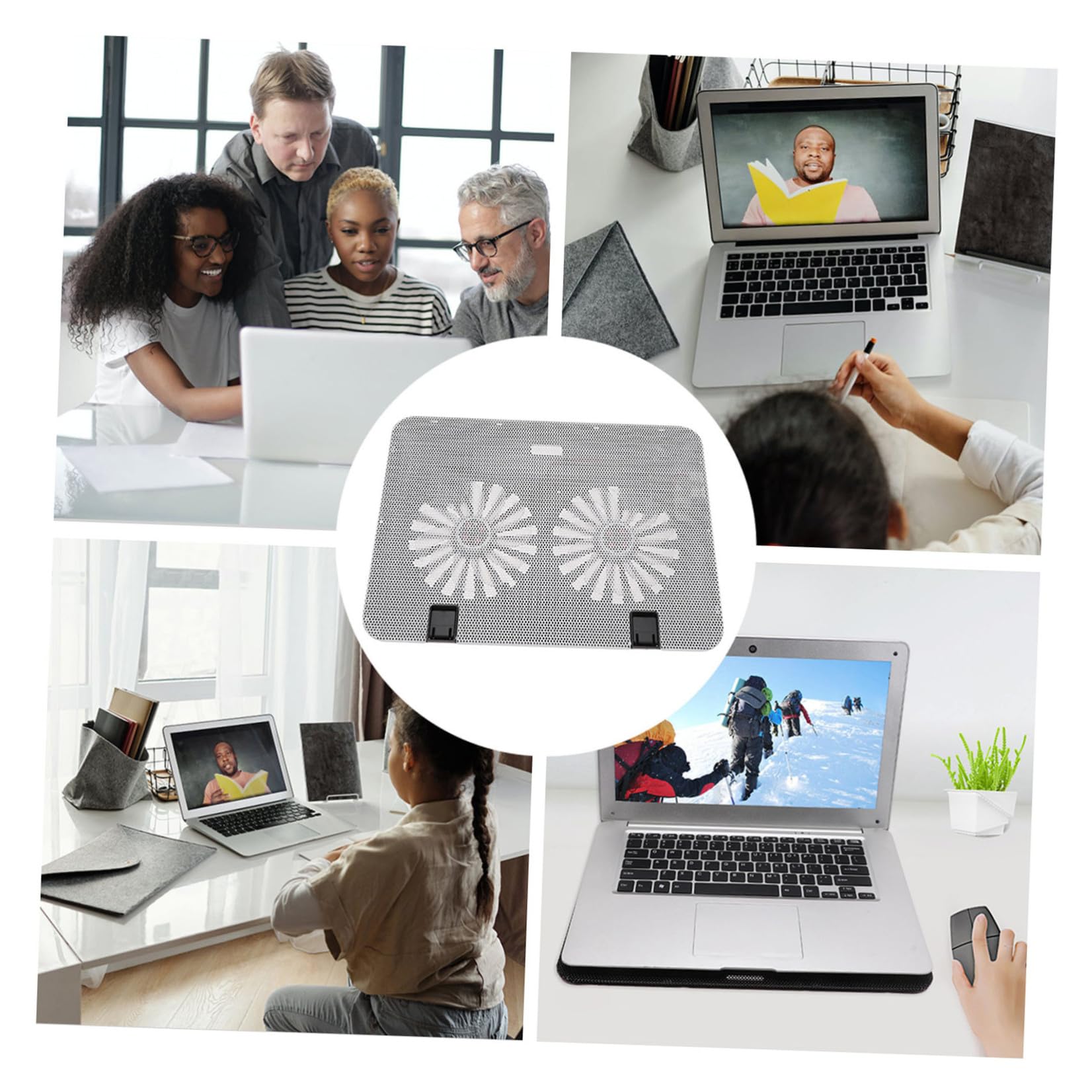 Supporto per Laptop Notebook Bianco Abs Ferro con Ventola Vacanze Estive | Angolo Regolabile, Raffreddamento Notebook e Dissipatore, 15.6 Pollici
