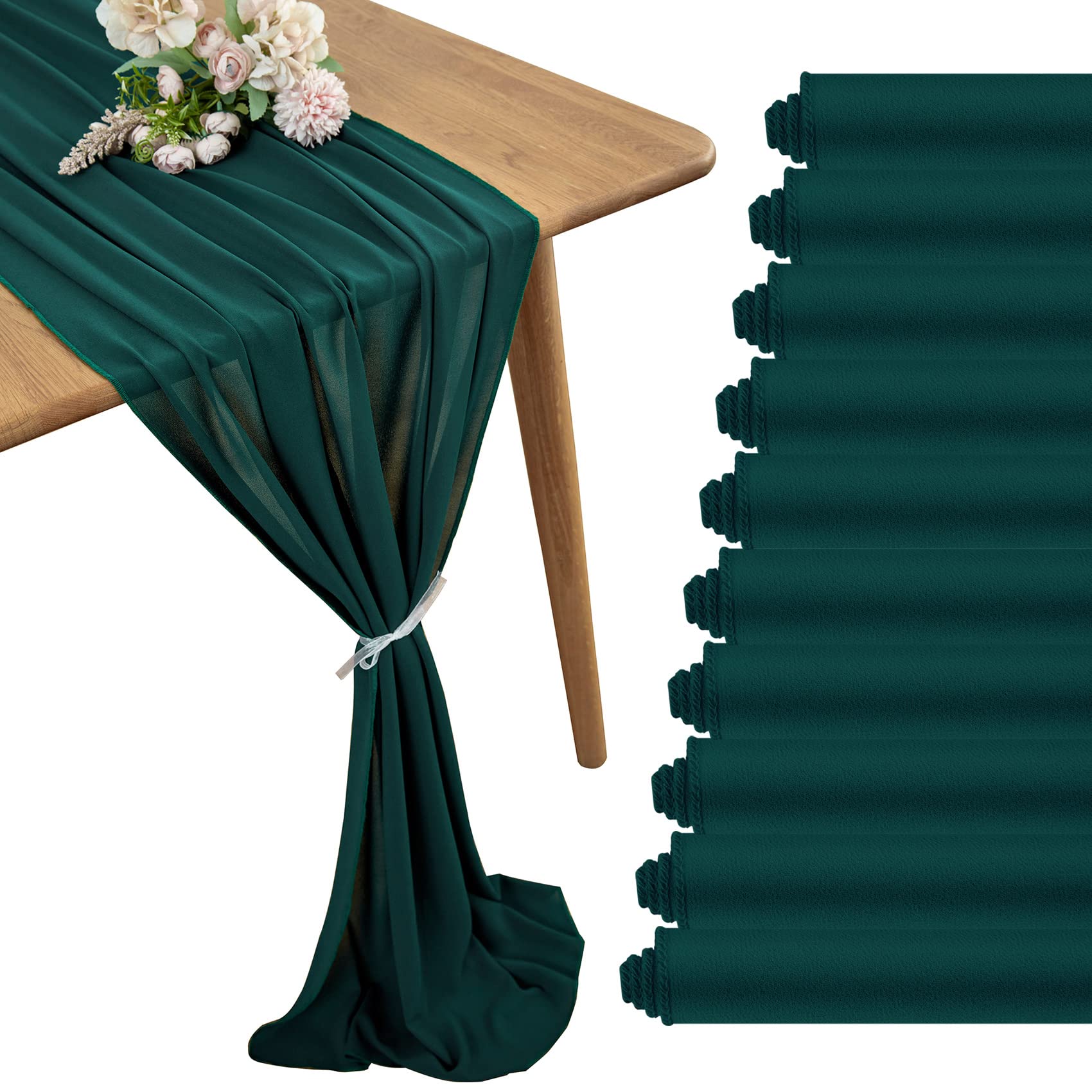 Caminos De Mesa De Gasa Verde Cazador - 12 Unidades, 35x120 Pulgadas, Decoración Bohemia Para Bodas Y Eventos