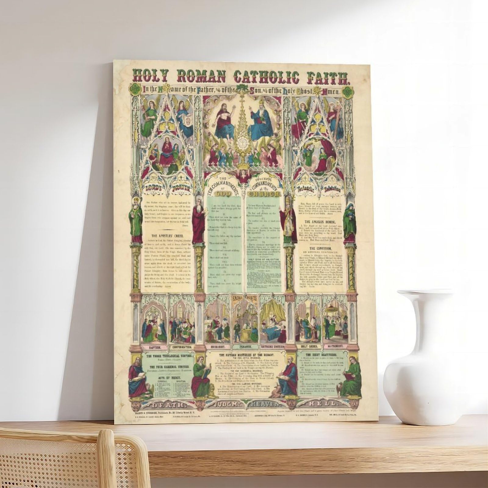 WCYB Póster de versículos bíblicos espirituales de la Santa Fe Católica Romana de 1870, impresiones en lienzo, pinturas decorativas para pared, marco para colgar, 40,6 cm de largo x 61 cm de ancho