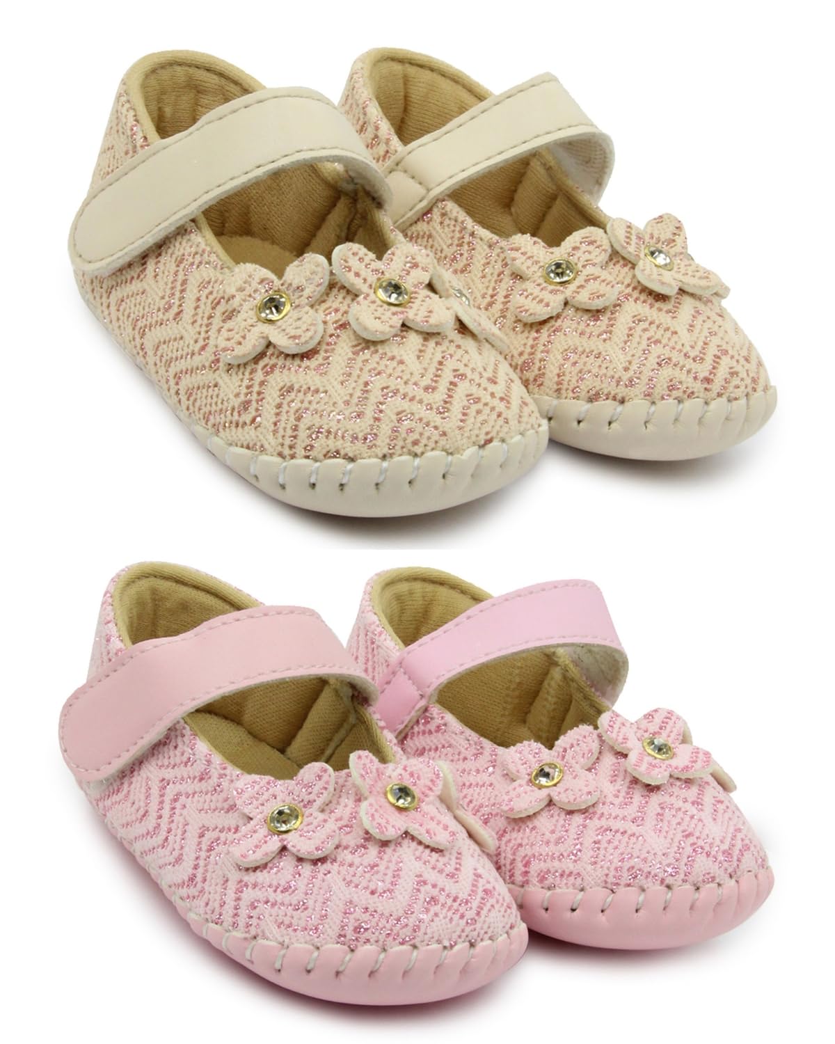 Set Of 2 Pair Baby Girls Hook & Loop Synthetic Leather Belly Sandal/Booties For 6 To 12 Months-BT1893andBT1894-image-7