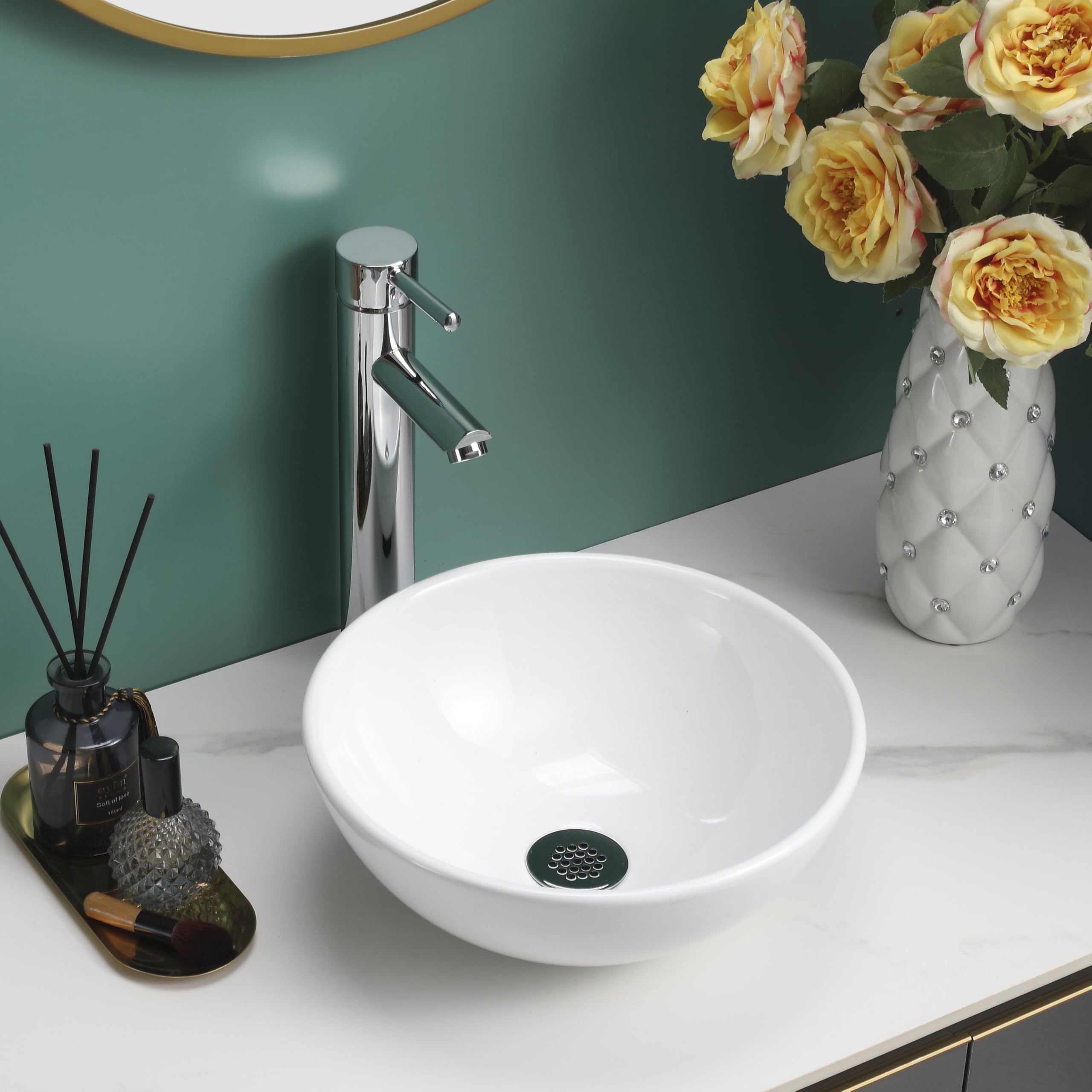 Home Supplies Ceramic Cloakroom Basin Hand Washing Sink, Modern Design Gloss White Countertop Basin Cloakroom Sink for Bathroom Lavatory, Vanity Cabinet (130x310x310mm(HxWxD))