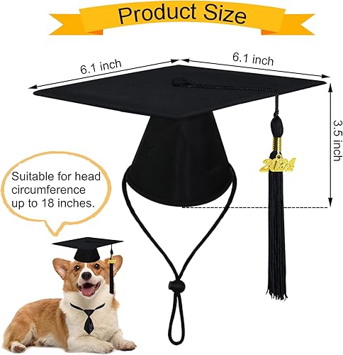 Vista 9 de Traje de graduación para perro, gorra de graduación ajustable para perro con borlas negras 2023, corbata de graduación para perros y mascotas