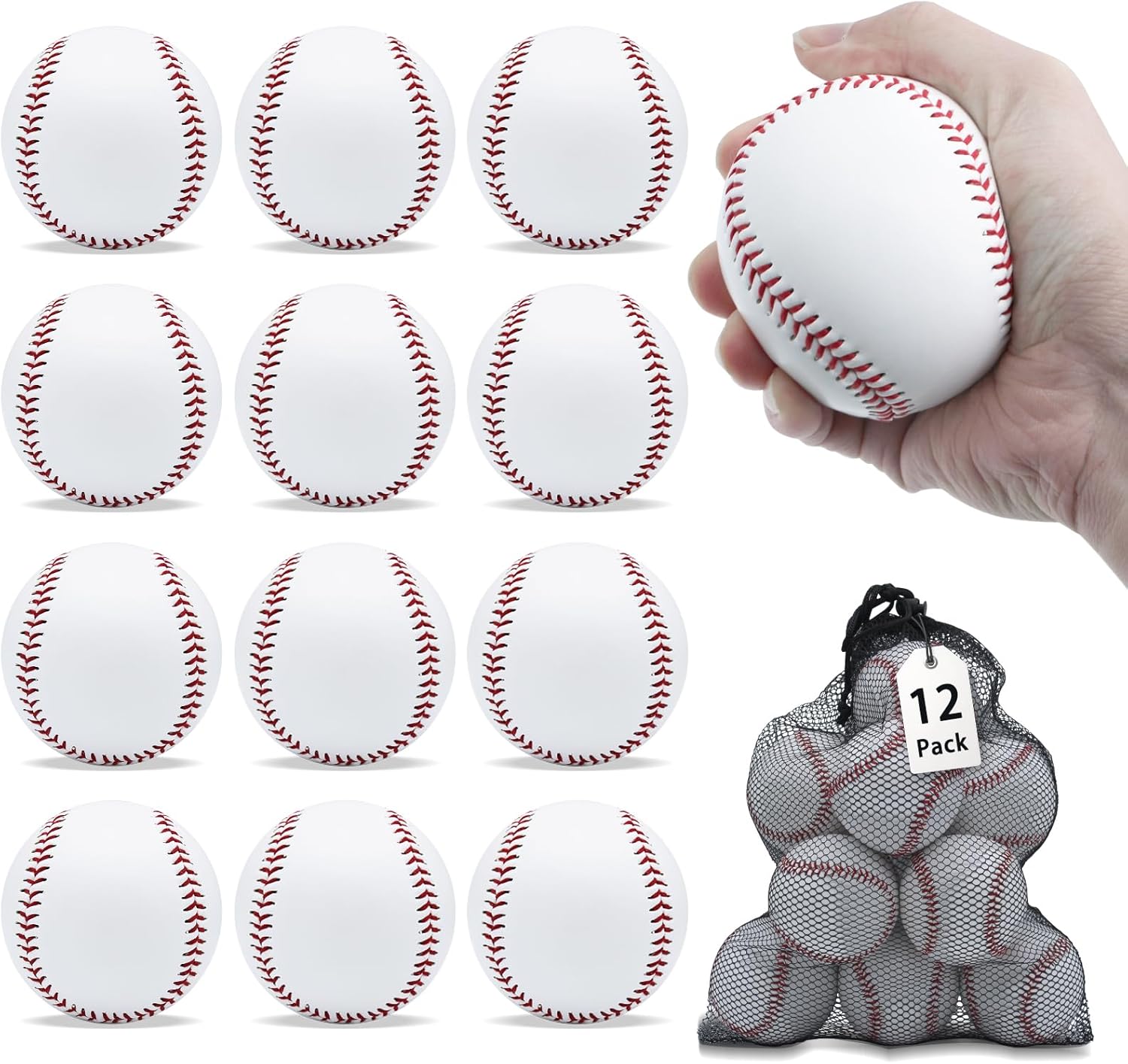 Magicorange 12 Pack Training Baseballs - Durable Rubber Core Practice Balls for Hitting, Batting, Pitching, Fielding & Soft Toss | Unmarked