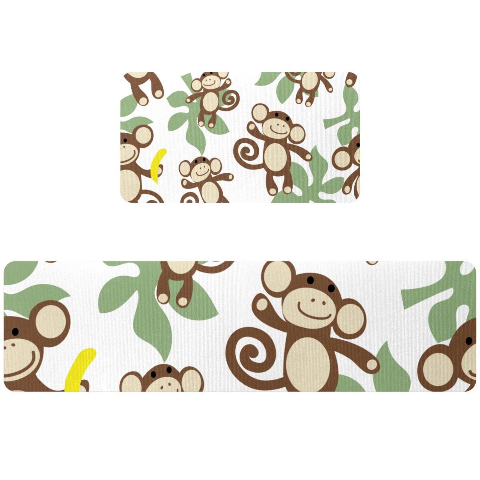 Tapete de cocina antideslizante y lavable con diseño de mono feliz