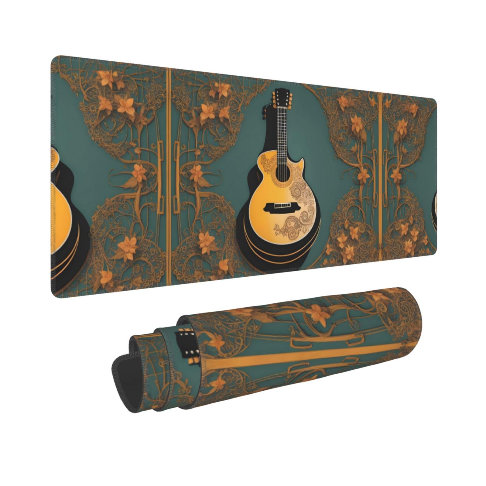 Musical Guitar Picture Oversized Rubber Mouse pad Thickened Design 31.5 X 11.8 Inch Suitable for Office, Gaming use