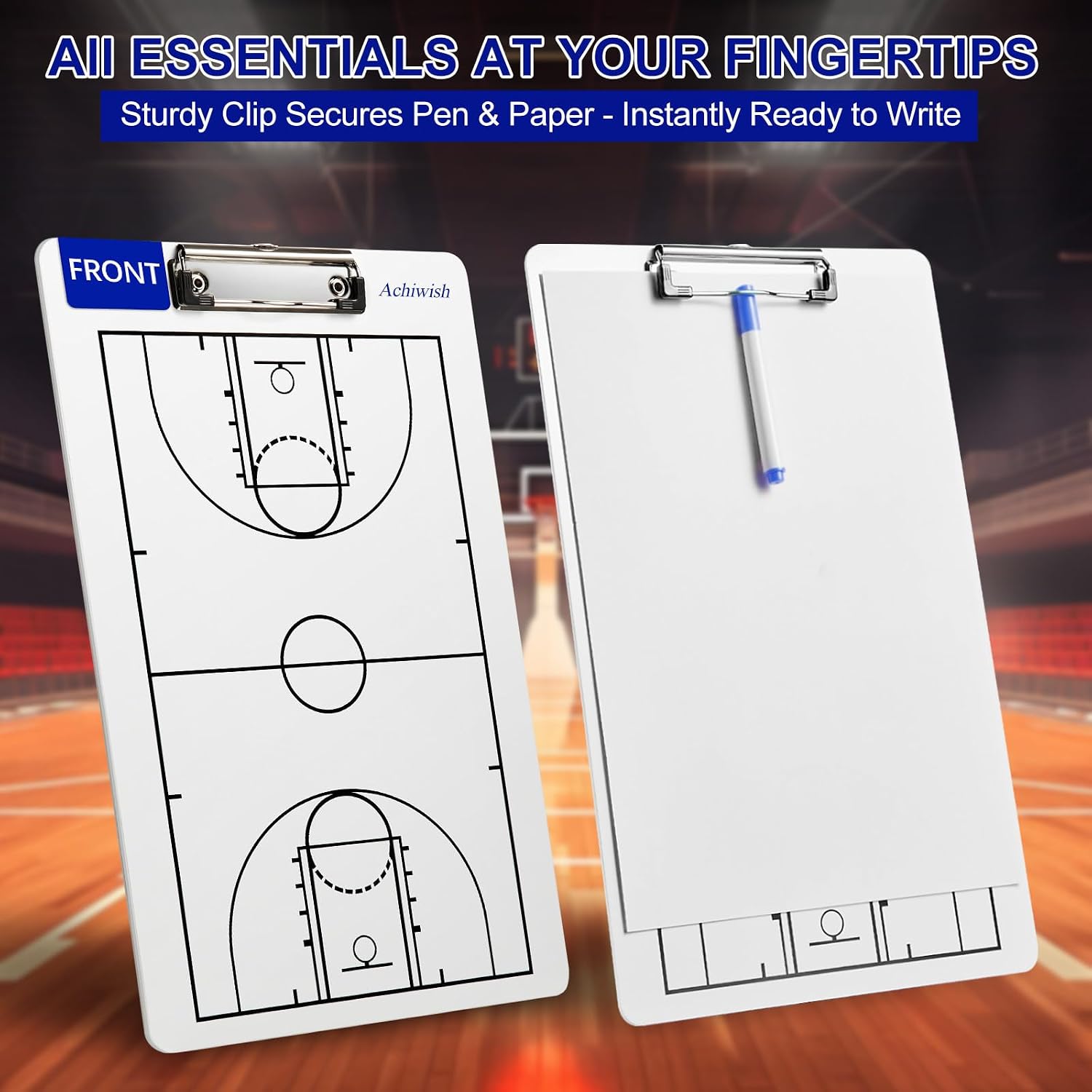 Premium Clipboard for Coaches, Durable Dry Erase WhiteBoard, Simplicity Sharpens Focus, Tactical Coaching Clip Boards, Sporting Goods Clipboards(Basketball)