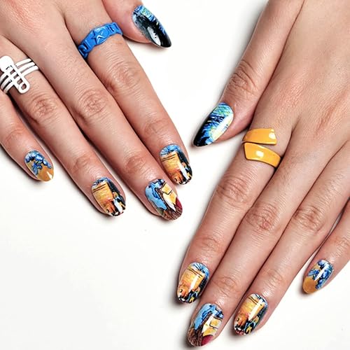 Miniatura 4 de GLAMERMAID Uñas postizas ovaladas a presión, uñas postizas de gel con diseño, 24 uñas adhesivas, uñas acrílicas reutilizables, juego de manicura