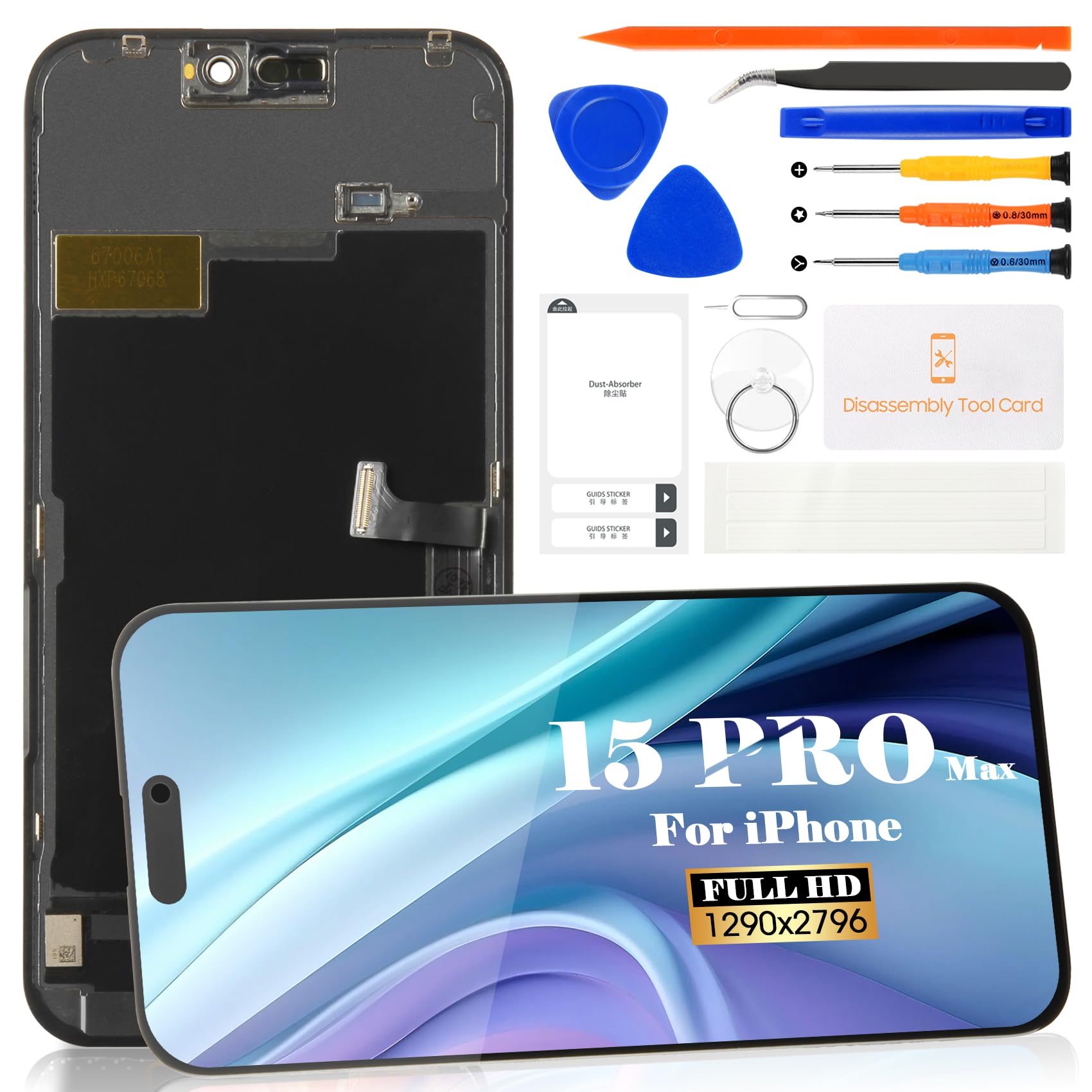 SRJTEK INCELL iPhone 15 Pro Max 6.7" LCD Screen Digitizer Assembly Repair Kit (Black)