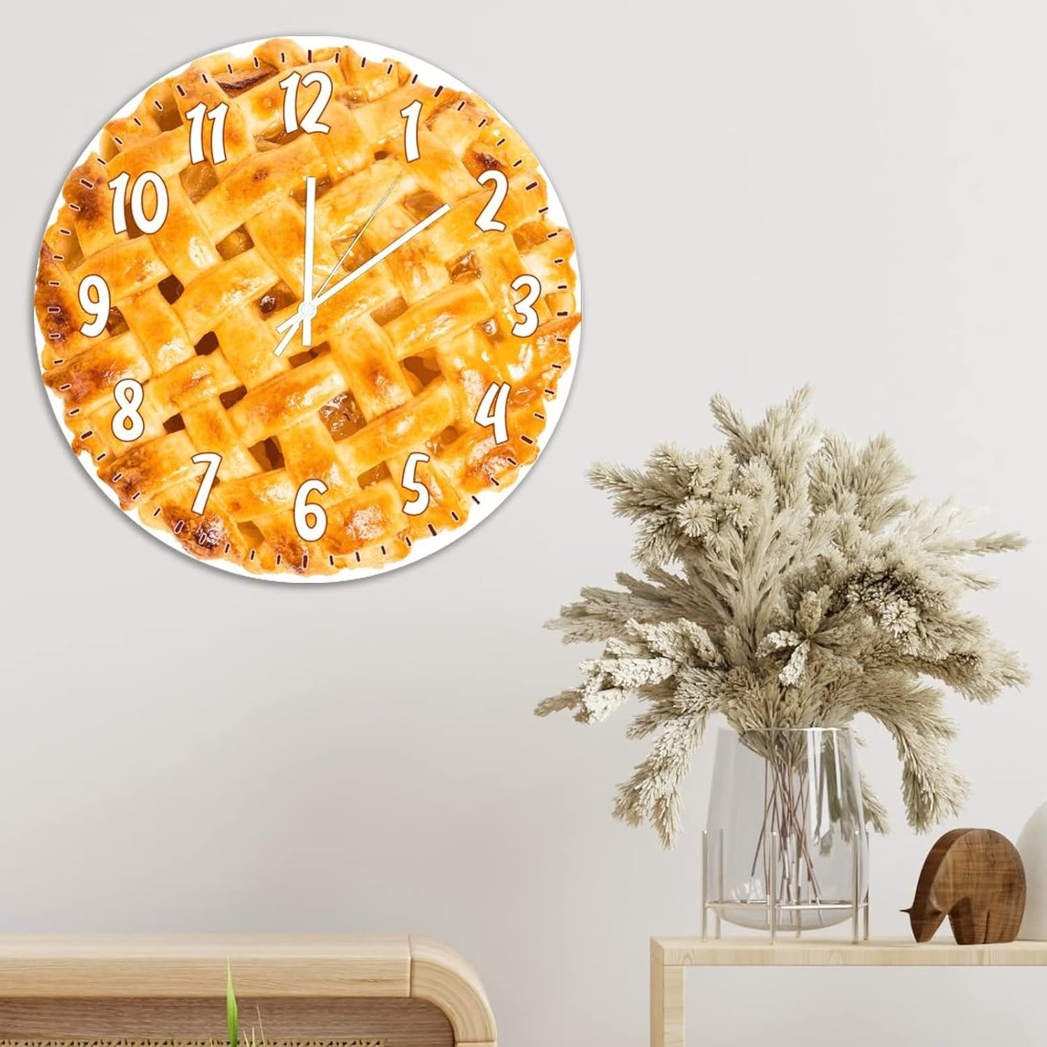 Fruit Pie Food Hanging Wall Clock 12Inch Round Clocks Food Kitchen Decor Art Clocks Quality Quartz Battery Operated Wall Clock Restaurant Decoration Clock Modern Decor for Kitchen Dinning Room