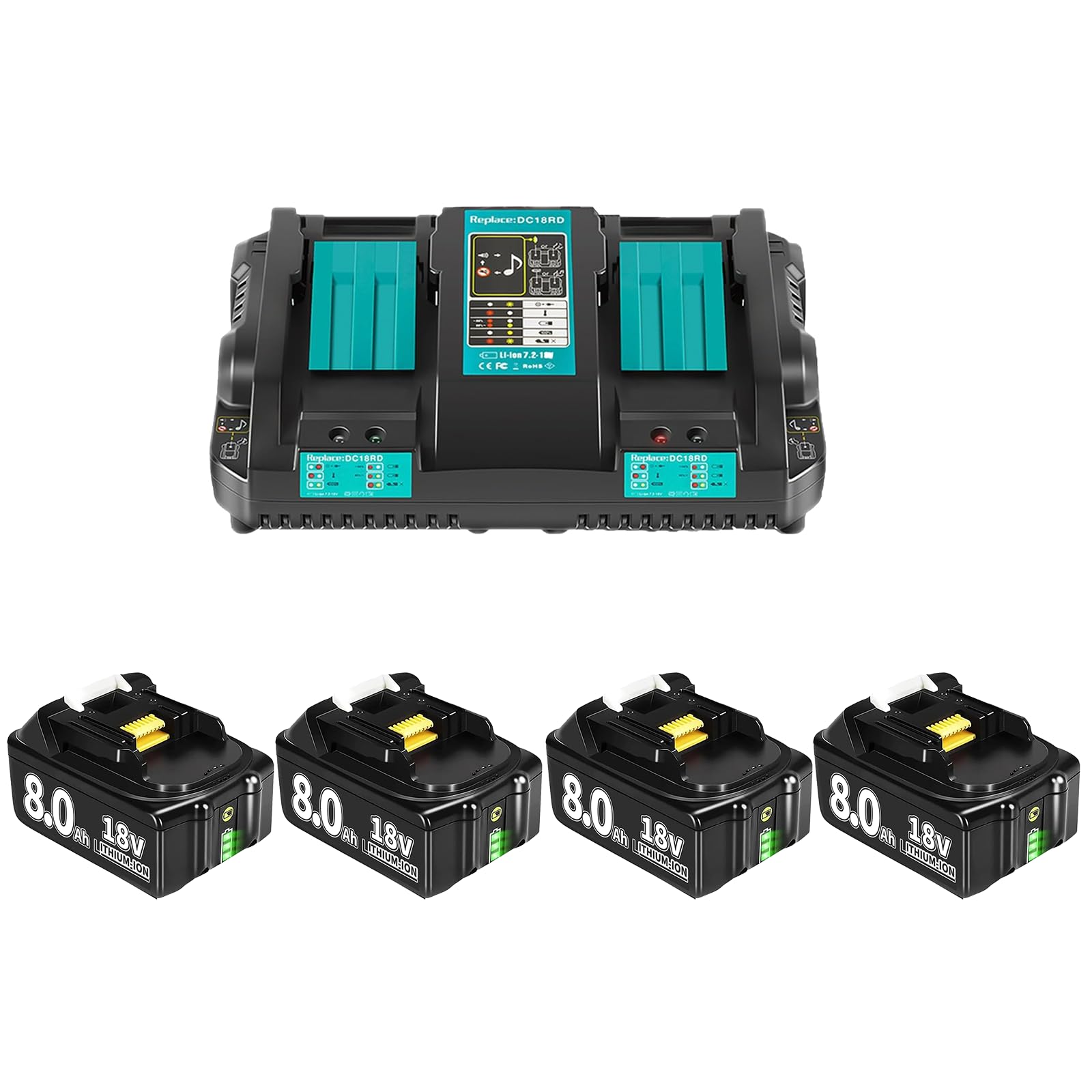 8.0Ah Ersatzakku für Makita Akku 18v mit Ladegerät für Makita 18v Akku BL1860 BL1840 BL1830 BL1860B BL1815 BL1835 BL1850B BL1845 BL1850 194205-3 LXT-400