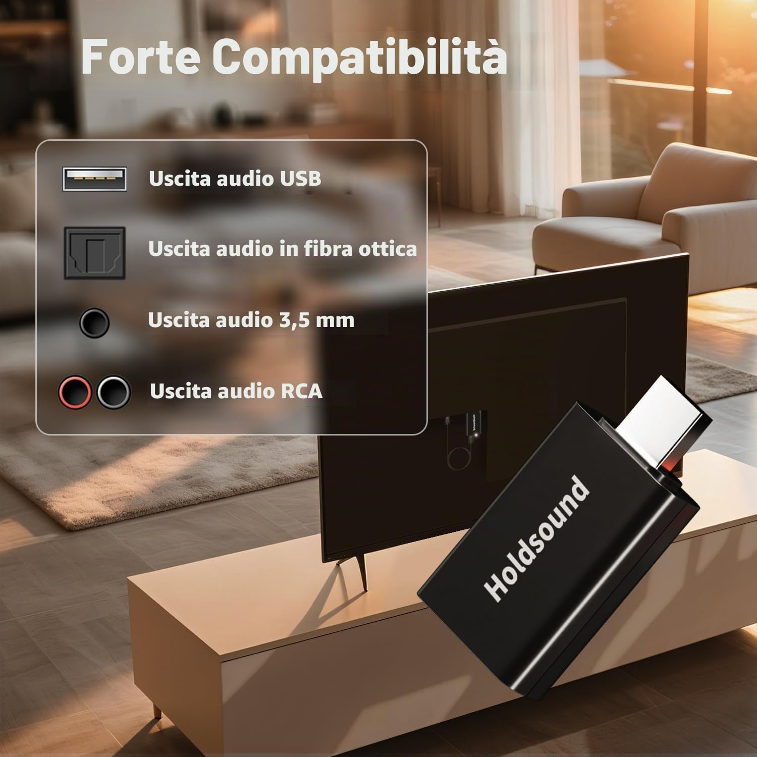 Holdsound Cuffie per TV Senza Fili con Trasmettitore USB (Inchiostro nero) | Cuffie TV Wireless, Alto Volume, Plug And Play, Senza Latenza Audio, Riproduzione Audio di 40 Ore