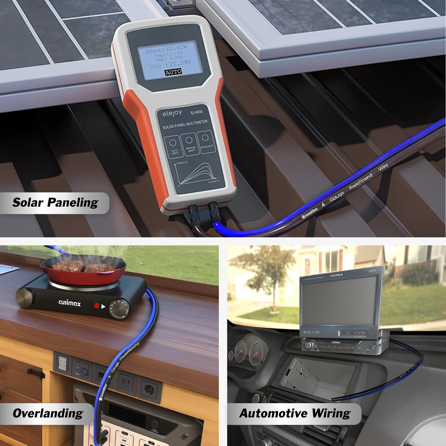 InstallGear 4 Gauge Wire (50ft) Copper Clad Aluminum CAA - Primary Automotive Wire, Car Amplifier Power and Ground Cable, Battery Cable, Car Audio Speaker Stereo, RV Trailer Wiring Welding Cable 4ga