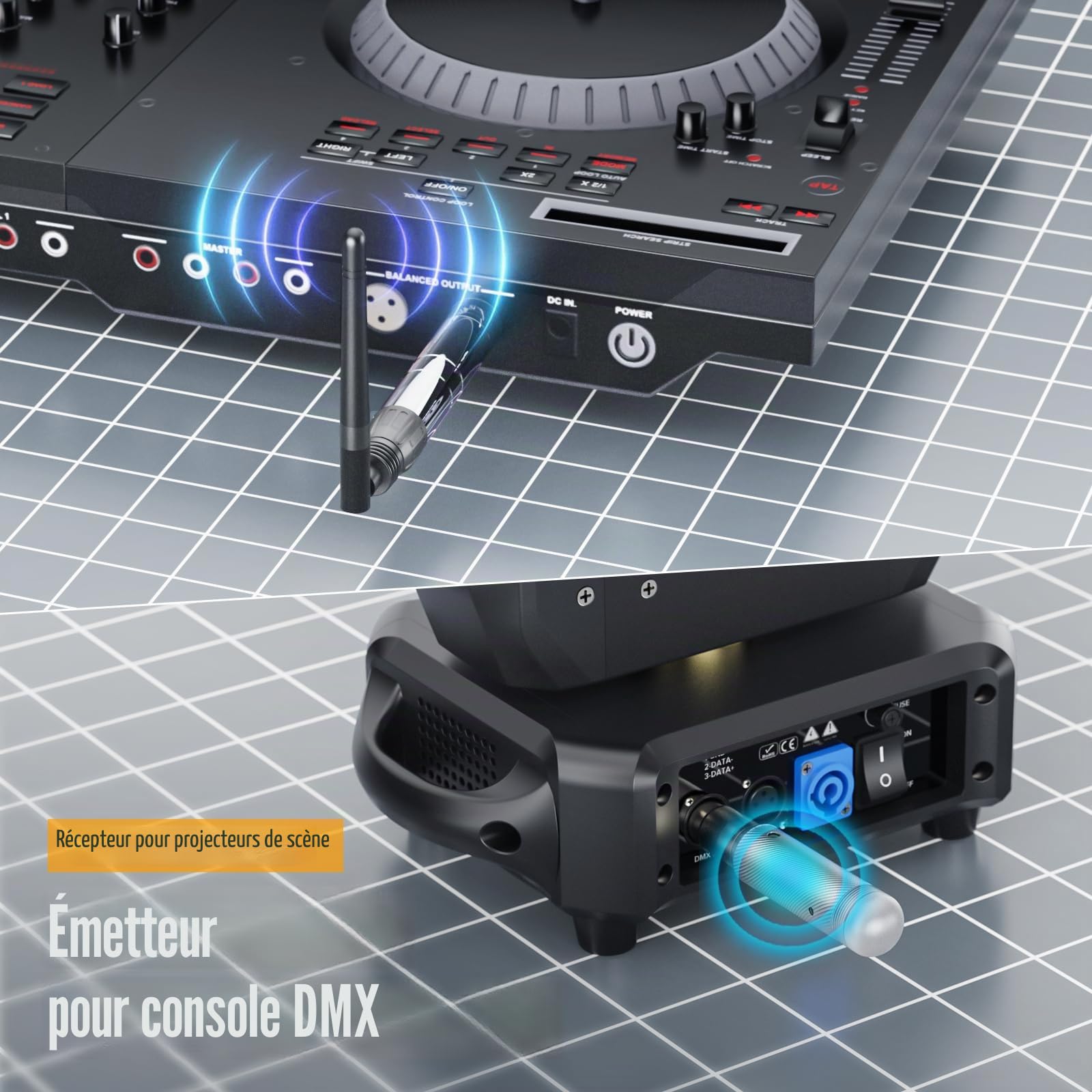 UKing Contrôleur DMX sans fil avec boîtiers, émetteur/récepteur DMX512,Contrôleur d'éclairage LED avec Contrôleur DMX pour Feu à tête mobile, éclairage de scène, Lumière disco DMX 512/384 Controller