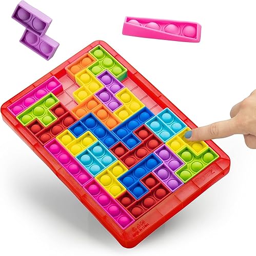 SHEGATO Juguetes para ansiedad Push It Pop, juguete sensorial de burbujas, juguetes para ansiedad Poppits Jigsaw Fidget, tablero de juego de bloque
