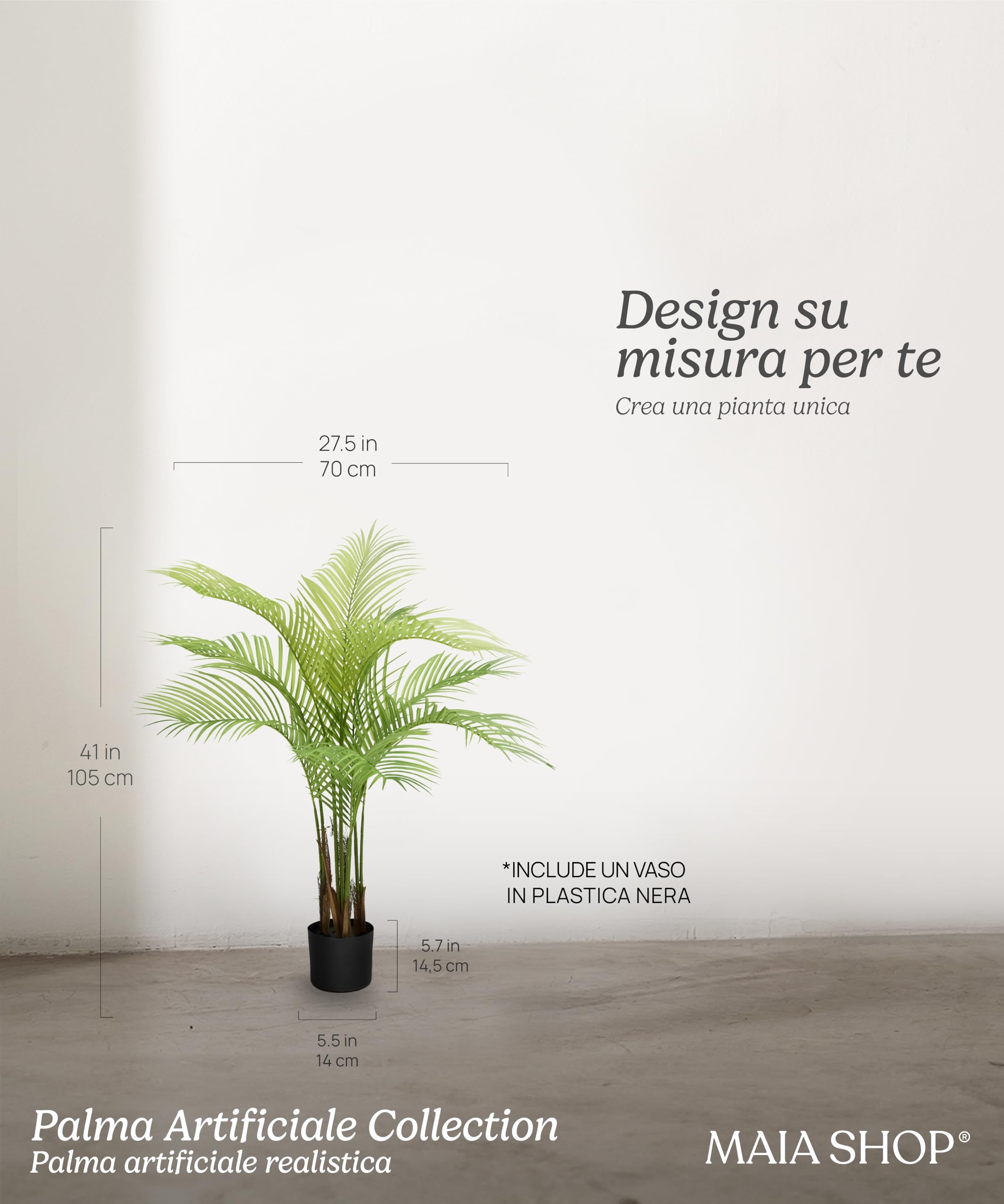 Maia Shop Palma Areca 120 cm - Pianta Artificiale da Interno | Pianta Artificiale Alta con Foglie Realistiche per Casa Soggiorno Ingresso Ufficio - Vaso Nero Incluso