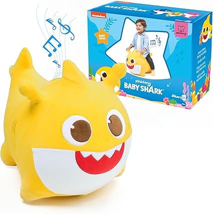 JITTERYGIT Baby Shark Official Bouncy Hopper Plush Musical Singing Toy - Inflatable Animal Ride On for Indoor & Outdoor - Birthday Gift for Kids & Toddlers (Boys & Girls) Ages 18+ Months (Yellow)
