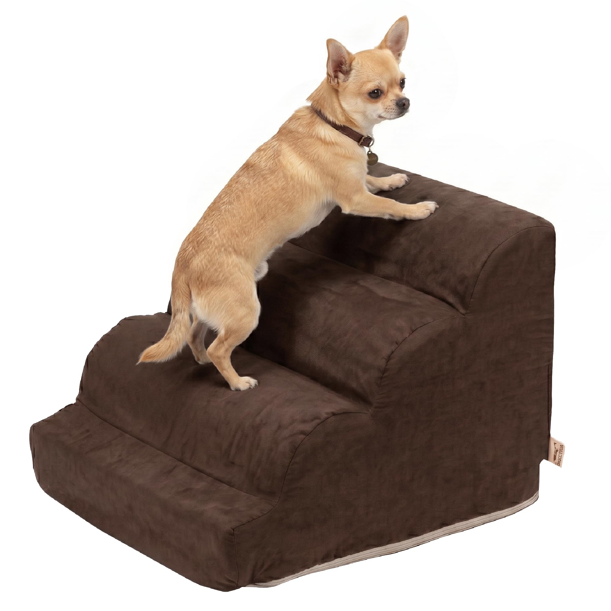 Snoozer Scalloped Dog Ramp, 14” Tall Foam Pet Stairs, 3 Steps, Hot Fudge