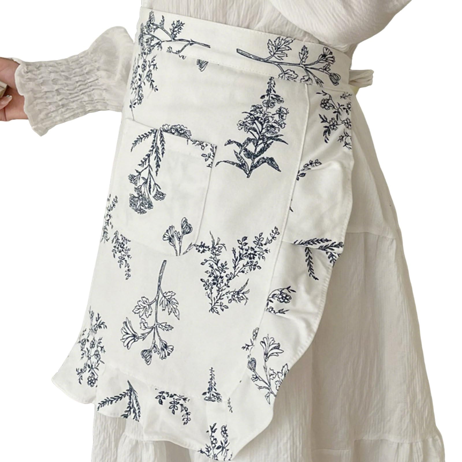 Navna Cotton Short Apron with Korean Plaids Design Half Apron for Cafe Staff Cafeteria Baking Service Workers Half for Cafeteria