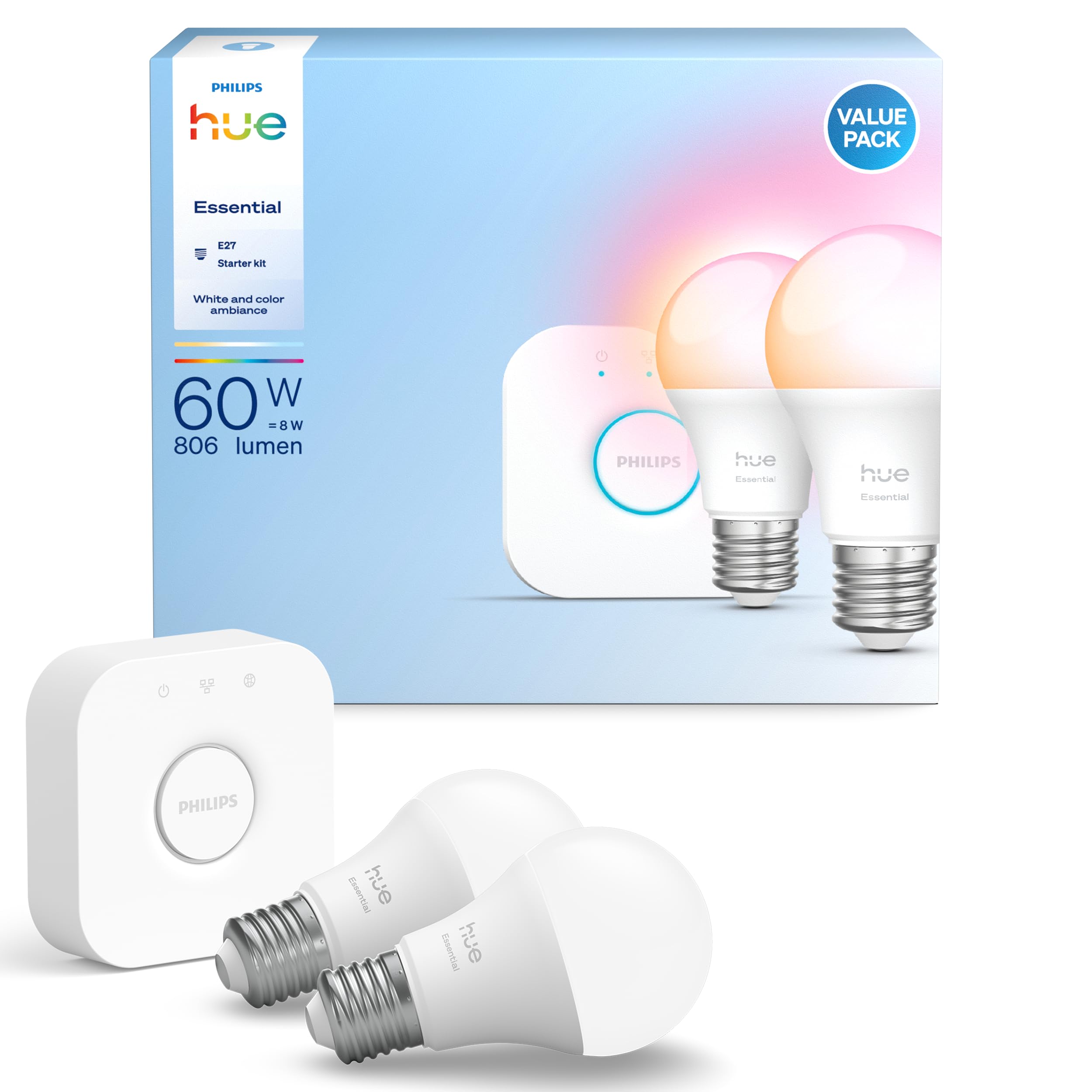 Philips Hue Essential 2-Piece E27 Bulb Starter Set 806 Lumen