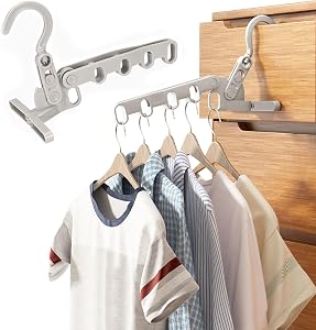 2pcs Grey Folding Clothes Hanger Drying Rack, Portable Travel Hanger with 5 Holes for Balcony, Bathroom, Laundry Room and Outdoor Camping Travel (Large)