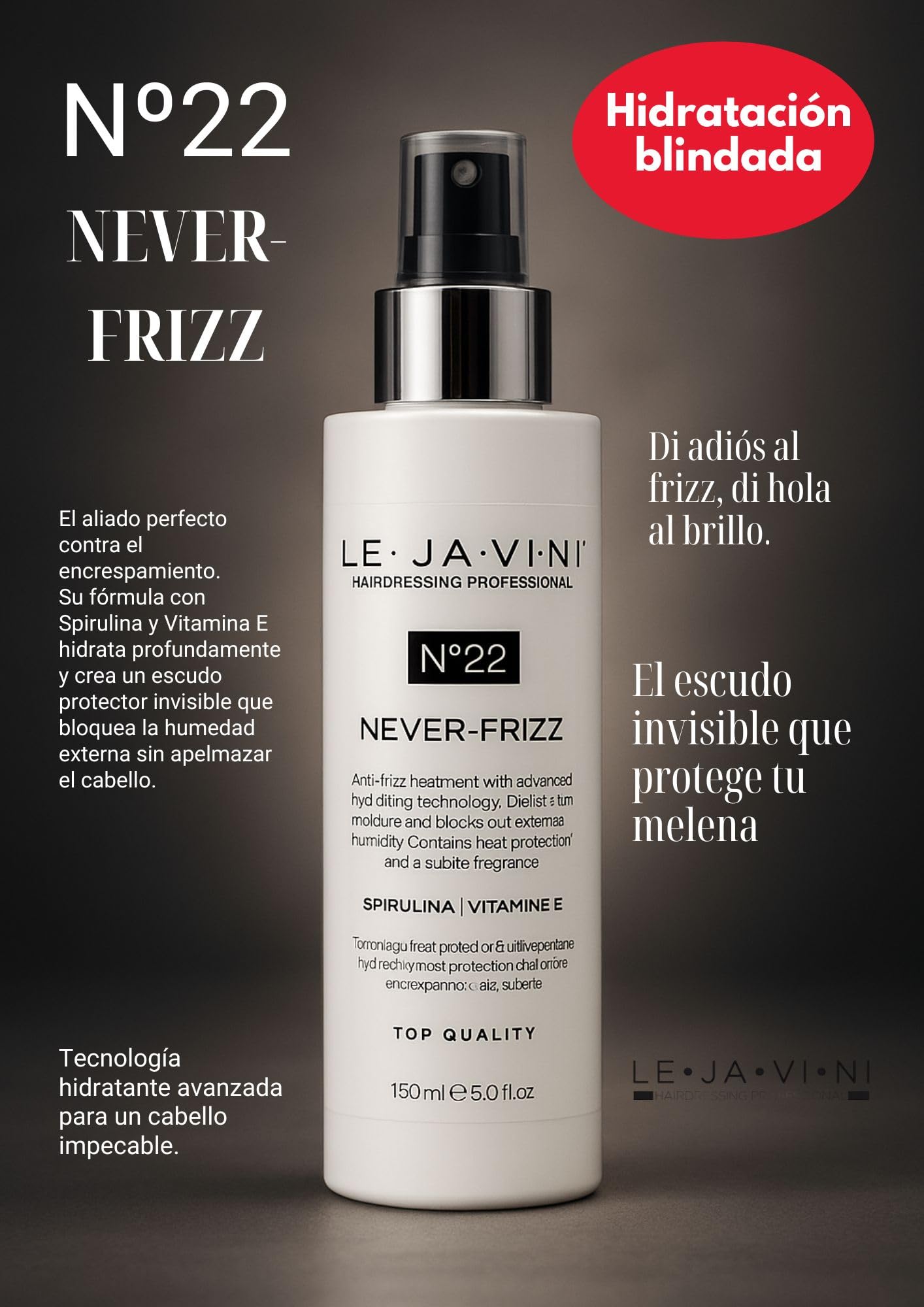 LEJAVINI N22 Spray Anti Frizz para Antiencrespamiento Cabello – Bruma Anti Frizz Pelo con Protección Térmica, Control de Humedad, Suavidad y Acabado Liso para Peinados Duraderos