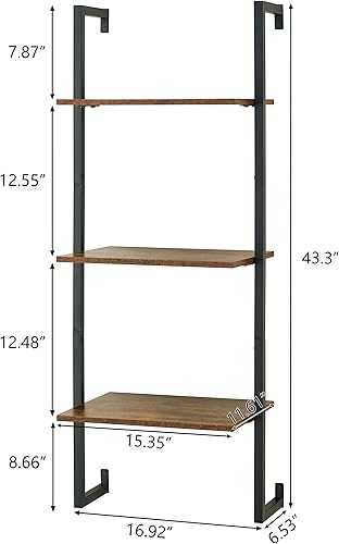 Miniatura 3 de Tajsoon Estante de escalera, estantería de 3 niveles, estante de escalera montado en la pared, estantería industrial, estante de almacenamiento