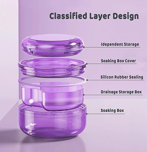 Miniatura 10 de MURRI&MURRDI Estuche de retenedor, estuche de dentadura, caja de baño con cesta coladora, lindo contenedor de almacenamiento de dentadura para