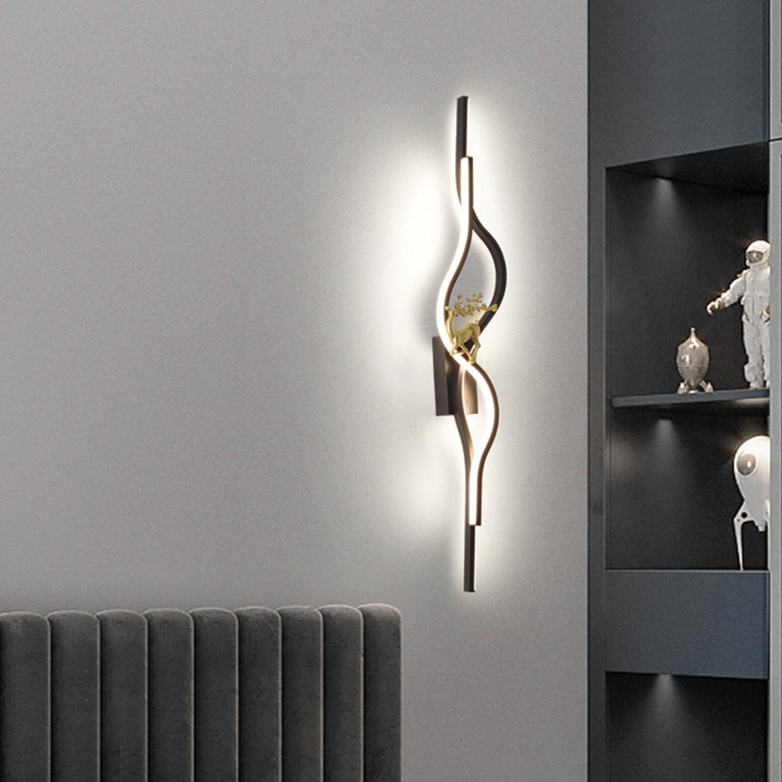 HCZKIUJY LED Wall Lamp - Wave Background Long Wall Sconce, Modern Wall Light for Living Room, Hallway, Stairs, Bedroom, Corridor, Office, Hotel (Blackwhite Light-60cm)