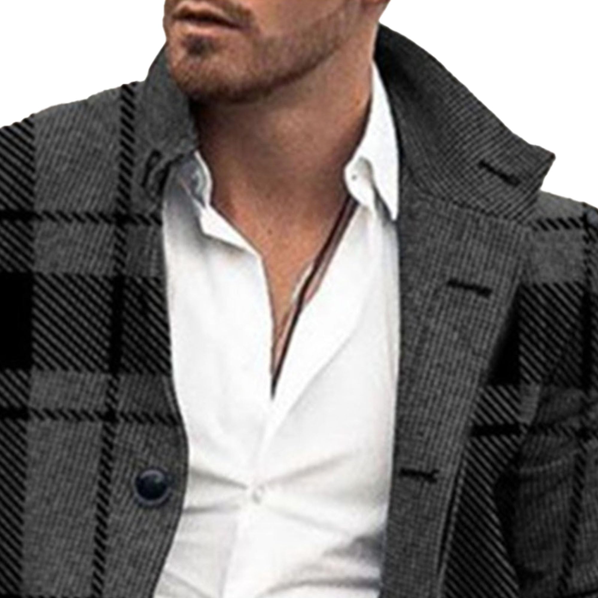 Maiyifu-GJ Mens Single Breasted Trench Outerwear Winter Wool Blend Pea Coat Warm Lapel Work Business Jacket (3X-Large,Black Gray Plaid)