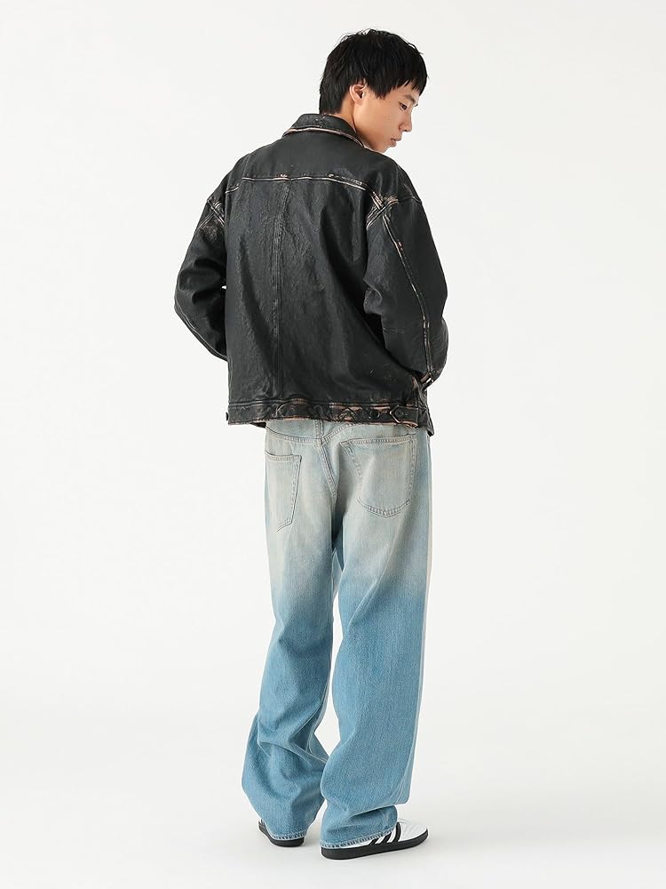 Amazon.co.jp: [ビームス] ブルゾン ユーズド加工 レザージップ