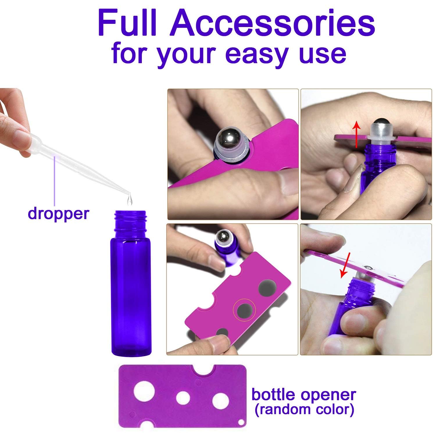 Botellas de aceite esencial 10 ml con abridor, cuentagotas y embudo, acero inoxidable