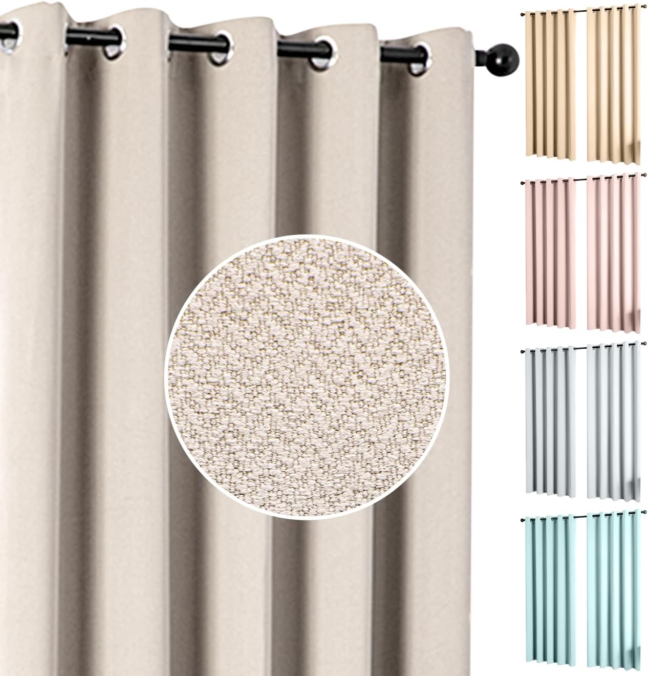 umlout Semi Blackout Thermal Curtains Genoa Ring Top Eyelet Natural 90"x54", Herringbone Design, Energy Saving For Bedroom & Living Room