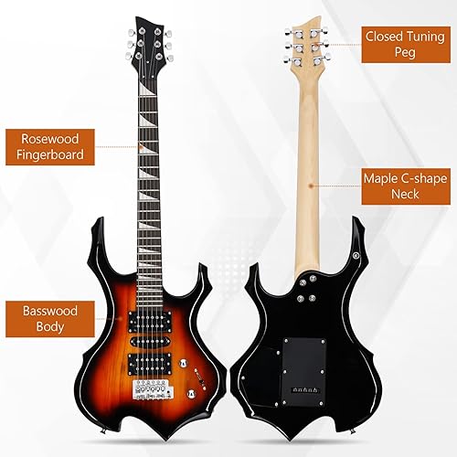 Miniatura 6 de Ktaxon Guitarra eléctrica de cuerpo sólido, kit de guitarras eléctricas con diseño de llama de 36 pulgadas con bolsa portátil, correa de hombro
