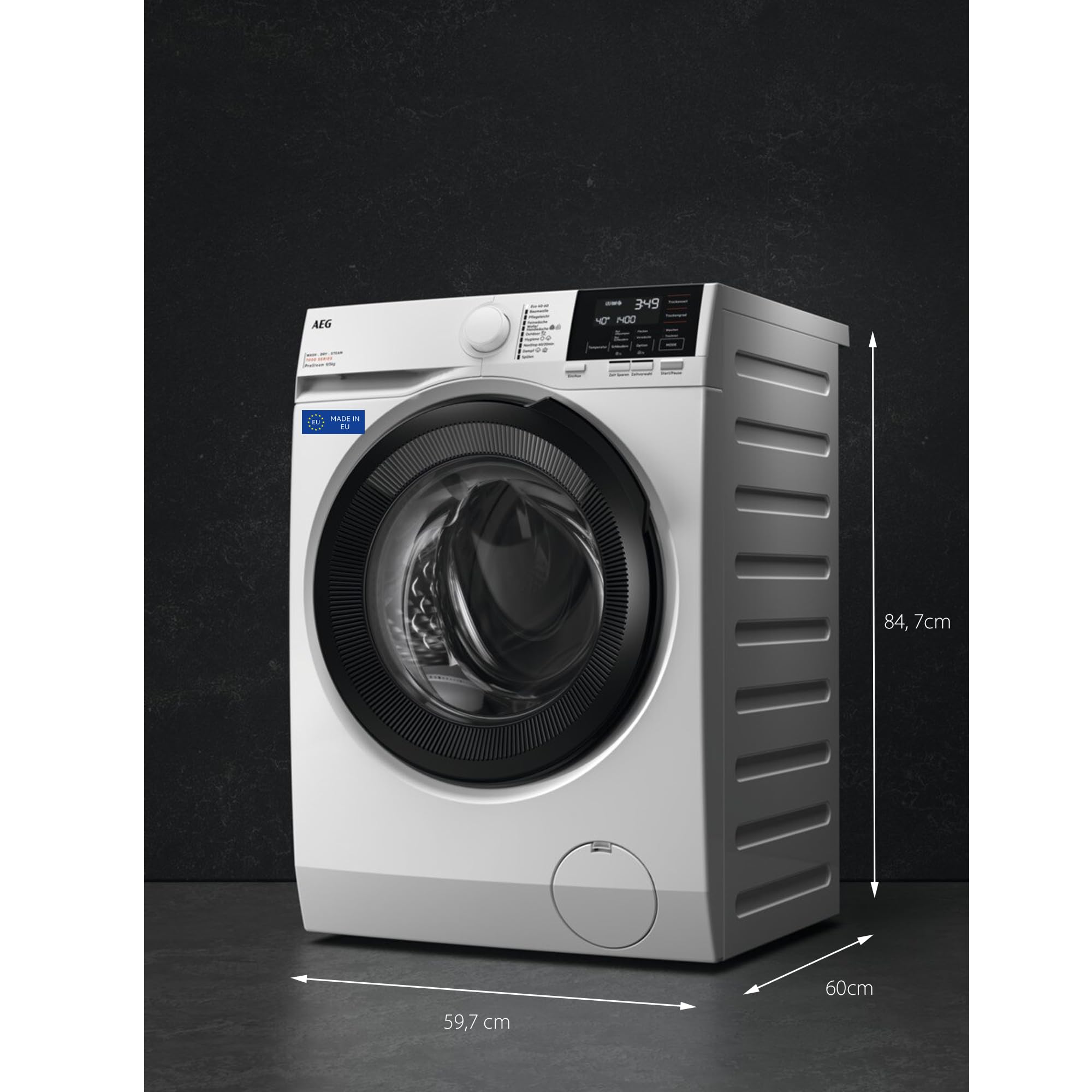AEG LWR7194M4B Lavasecadora de Carga Frontal, Lava 9 Kg, Seca 6 Kg, Libre Instalación, 1400 rpm, Motor Inverter, Programa Rápido, Nonstop 60 min, Panel LCD, Puerta XL Negra, Clase A, Fabricado en UE